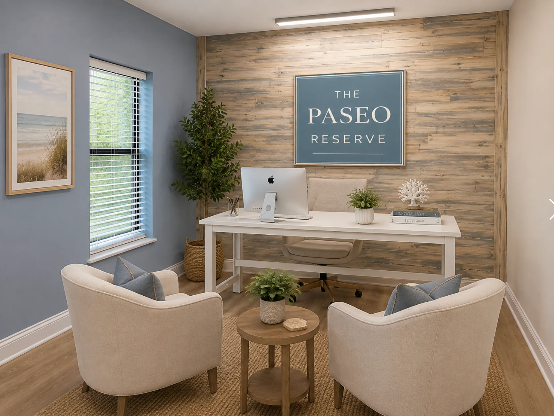 Furnished private office with seating and a desk